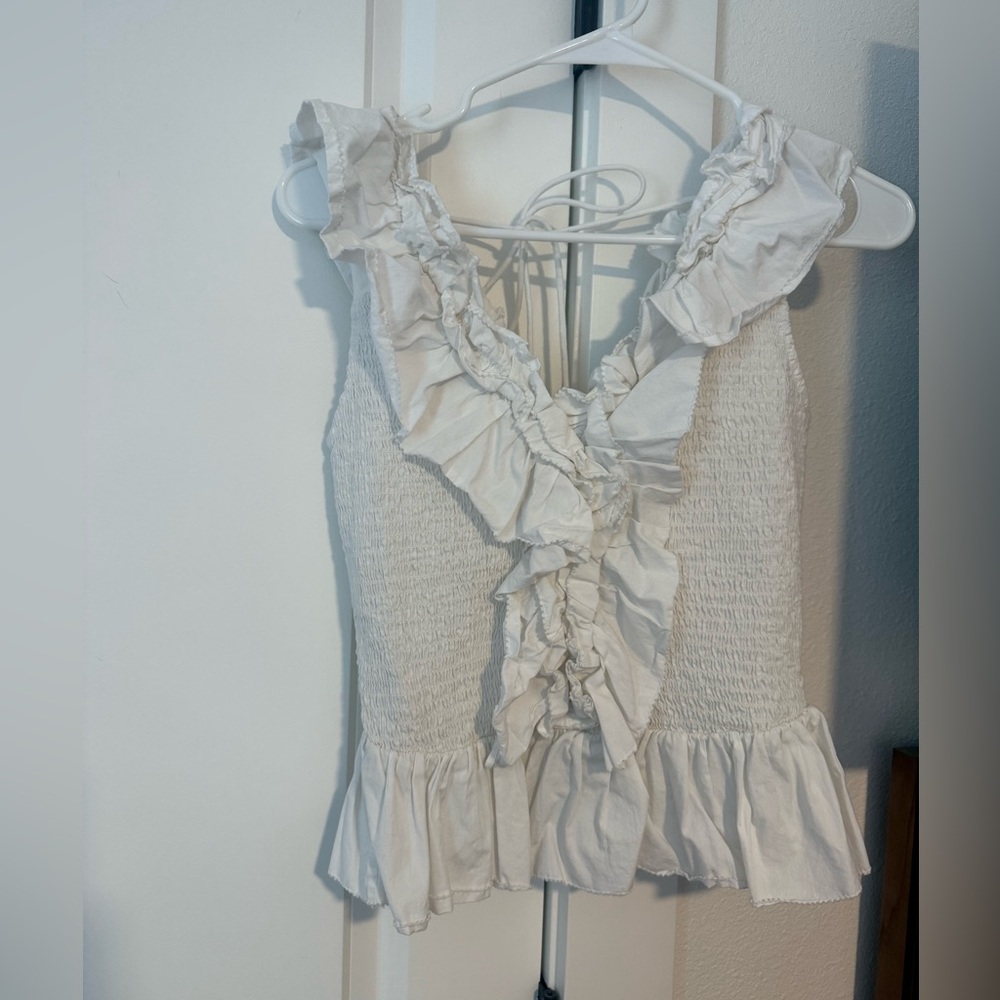 White Ruffled Sleeveless Top